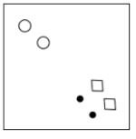 कागज की एक वर्गाकार शीट को बिंदीदार रेखा के अनुदिश दिखाए गए निर्देशों के अनुसार क्रमिक रूप से मोडा जाता है और फिर अंत में इसे छिद्रित किया जाता है। कागज को खोलने पर यह कैसा दिखेगा?