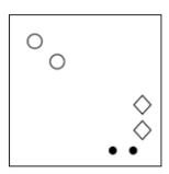 कागज की एक वर्गाकार शीट को बिंदीदार रेखा के अनुदिश दिखाए गए निर्देशों के अनुसार क्रमिक रूप से मोडा जाता है और फिर अंत में इसे छिद्रित किया जाता है। कागज को खोलने पर यह कैसा दिखेगा?